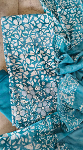 Cotton Batik Elegance: Kurta with Laser-Cut Daman & Printed Dupatta